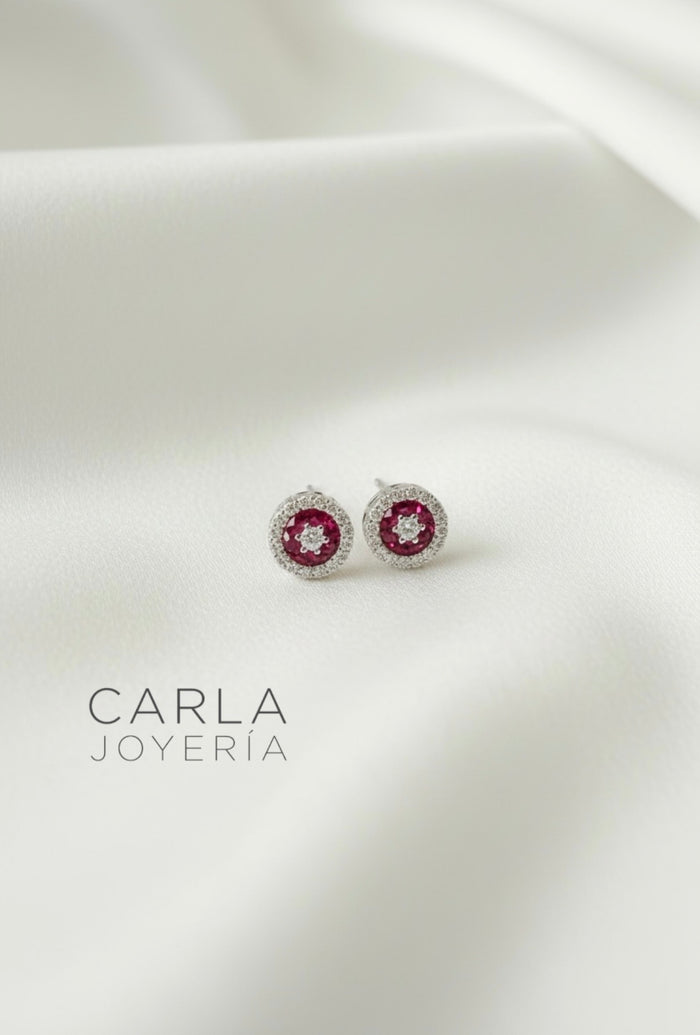 Aretes Halo de Rubíes